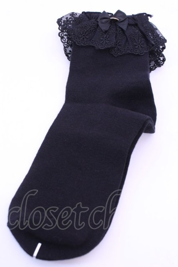 画像1: Amavel / チャーム付レースクルーソックス  クロ O-25-12-18-1027-CA-ZA-IG-OS (1)