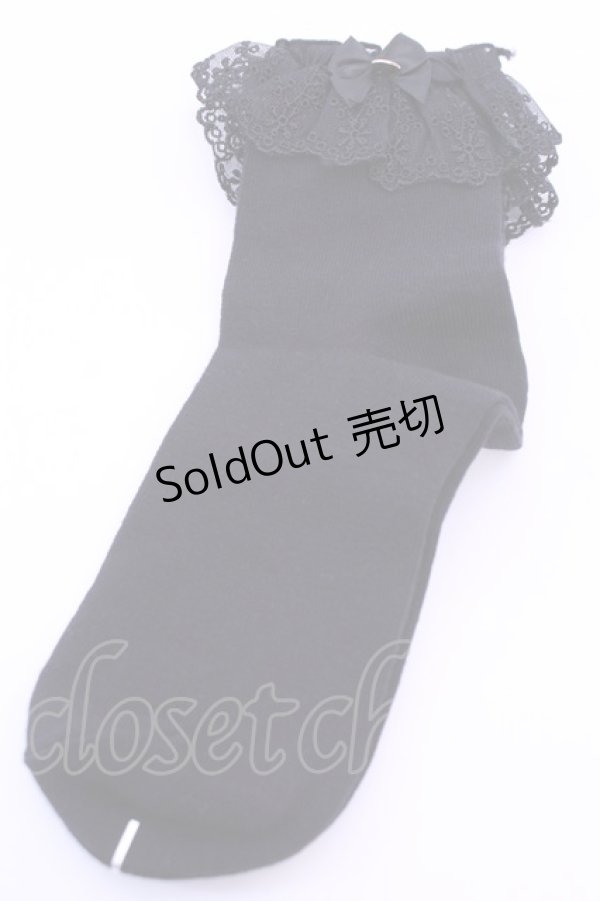 画像1: Amavel / チャーム付レースクルーソックス  クロ O-25-12-18-1027-CA-ZA-IG-ZT434-F002 (1)