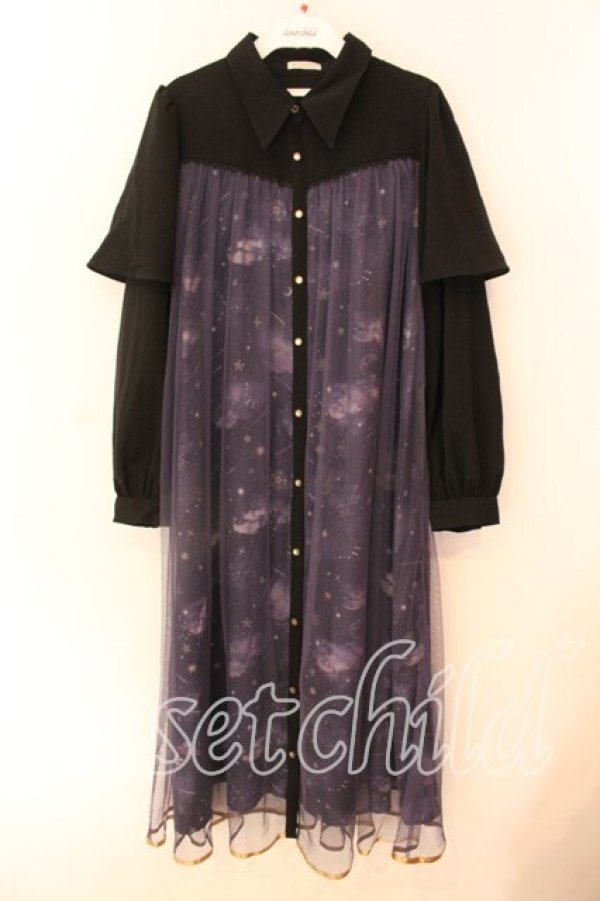 画像1: axes femme / ステラートプリントシャツワンピース F パープル O-25-12-18-081-AX-OP-OW-OS (1)