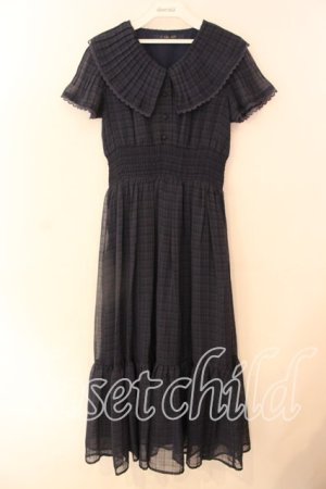 画像: an another angelus / プリーツフリル衿シアーチェックワンピース F ネイビー O-25-12-18-082-CA-OP-OW-OS