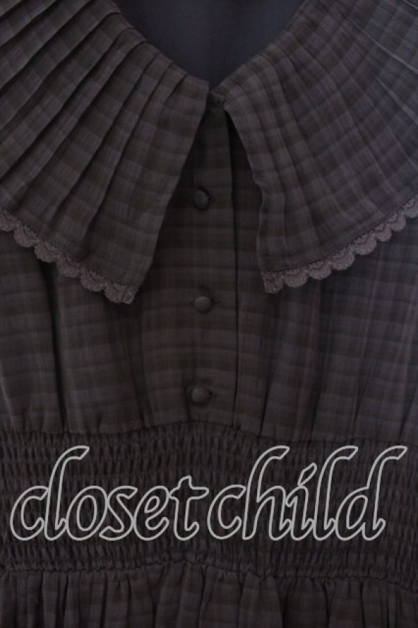 画像2: an another angelus / プリーツフリル衿シアーチェックワンピース F ネイビー O-25-12-18-082-CA-OP-OW-OS (2)