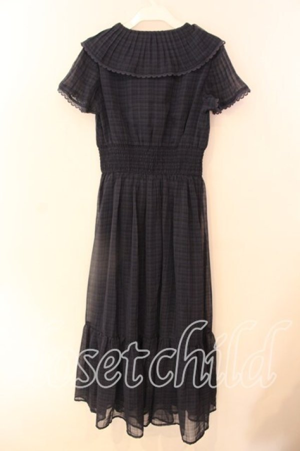 画像3: an another angelus / プリーツフリル衿シアーチェックワンピース F ネイビー O-25-12-18-082-CA-OP-OW-OS (3)