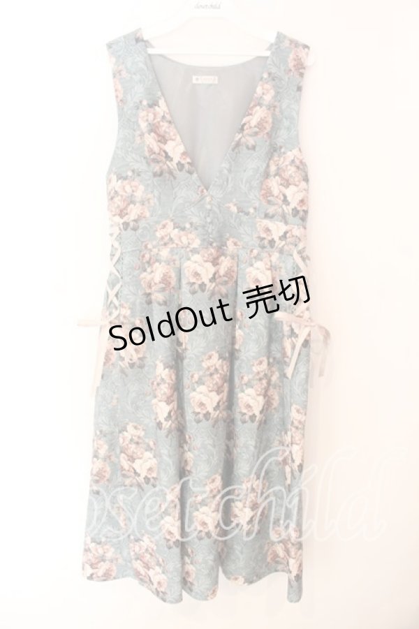 画像1: axes femme / クラシックローズ柄ジャンスカ F グリーン O-25-12-18-083-AX-OP-OW-OS (1)