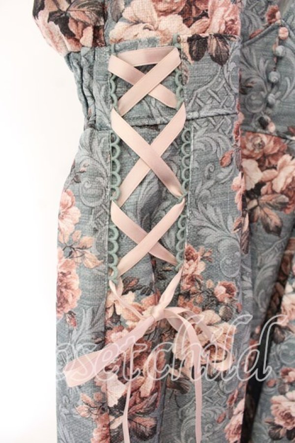 画像2: axes femme / クラシックローズ柄ジャンスカ F グリーン O-25-12-18-083-AX-OP-OW-OS (2)