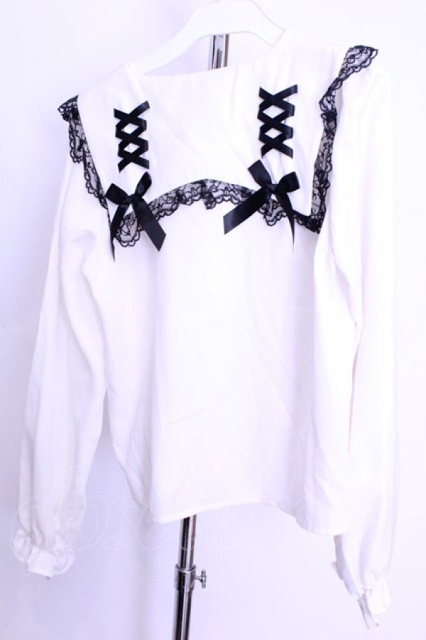 画像2: MA*RS / ラッセルレースブラウス  シロ×クロ O-25-12-18-2046-EL-BL-IG-OS (2)