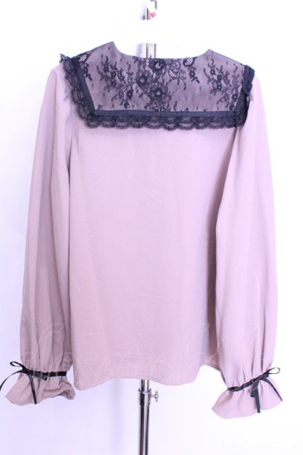 画像2: Rojita / リボン付き配色レース衿長袖ブラウス  ピンク O-25-12-18-2051-LO-BL-IG-OS (2)