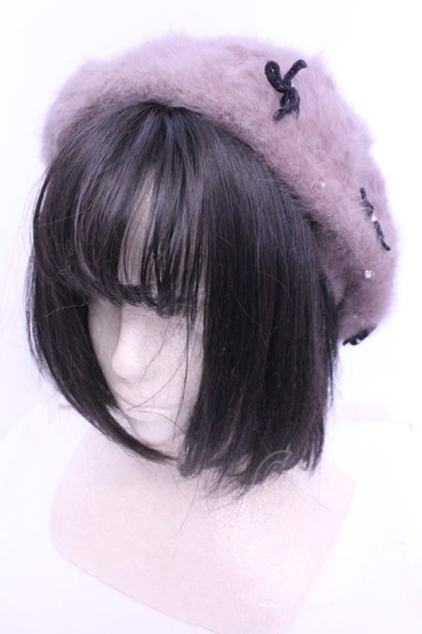 画像1: LODISPOTTO / リボン配色シャギーニットベレー  ブラウン O-25-12-18-2012-LO-ZA-OW-OS (1)