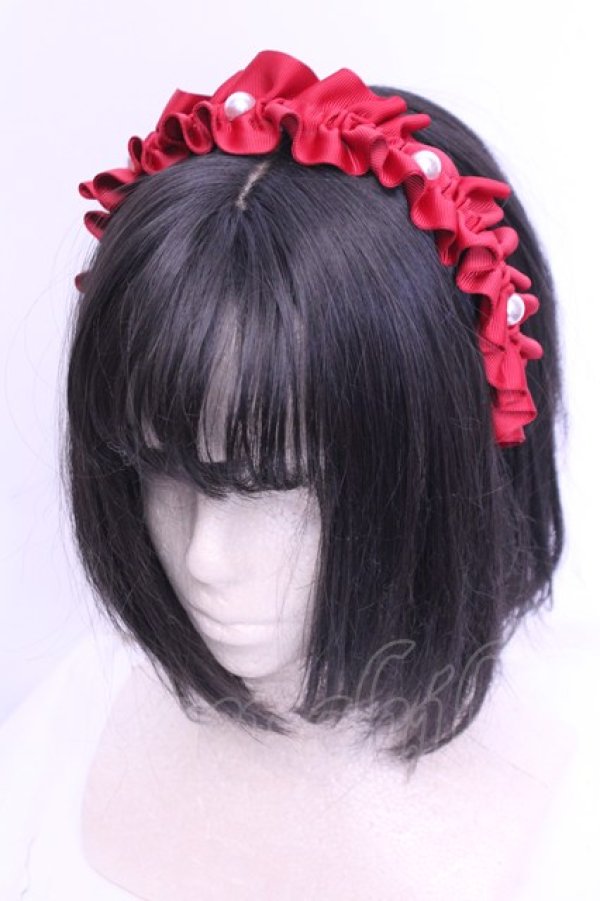 画像1: m petit by misako / パールギャザーカチューシャ  アカ O-25-12-18-2016-LO-ZA-OW-OS (1)