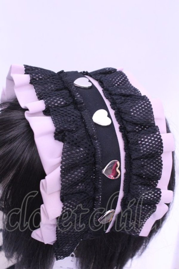 画像2: DearMyLove / ハートスタッズベルトフリルヘッドドレス  ピンク O-25-12-18-2019-EL-AC-OW-OS (2)