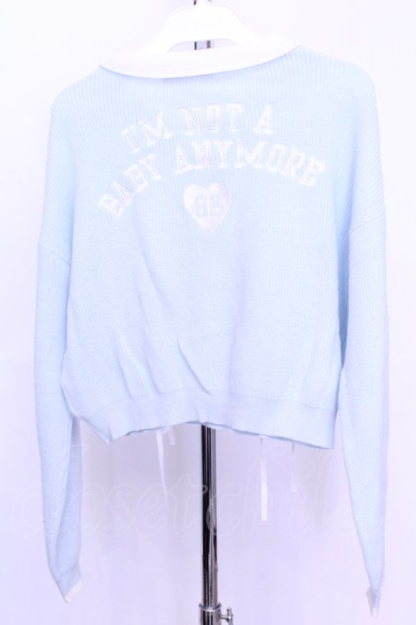 画像3: Honey Cinnamon / レースアップ襟付きショートニット  サックス O-25-12-18-2030-LO-TO-IG-OS (3)