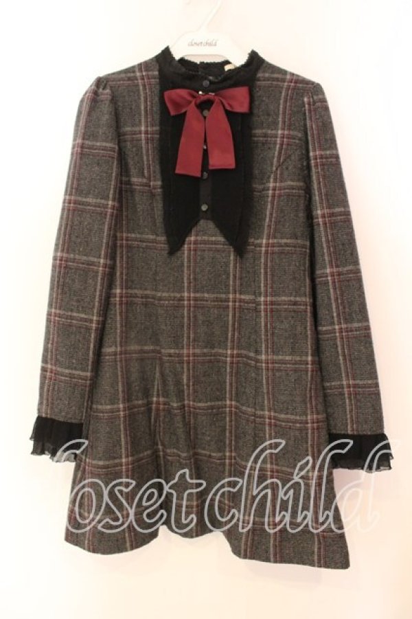 画像1: EATME / プリーツフリルバイカラータイトワンピース  チェック×クロ O-25-12-18-012-LO-OP-IG-OS (1)