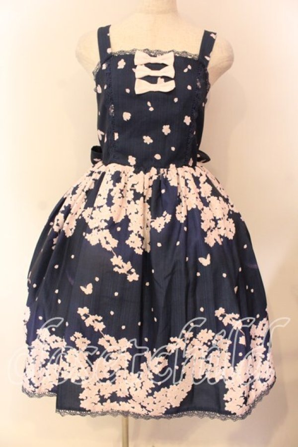 画像1: axes femme kawaii / 桜柄ジャンパースカート M ネイビー O-25-12-18-002-AX-OP-OW-OS (1)