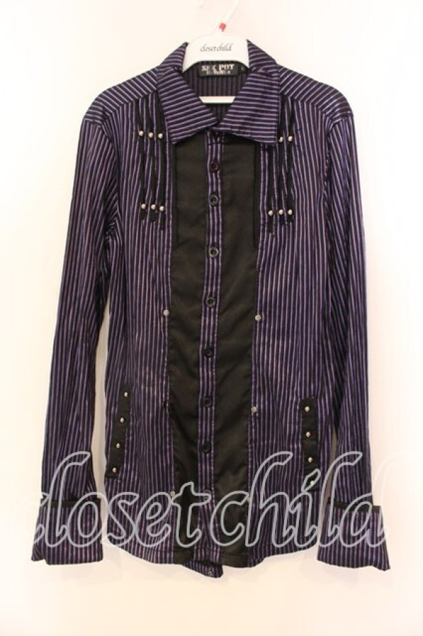 画像1: SEX POT ReVeNGe / ストライプスタッズブラウス Ｌ パープル×ブラック O-25-12-18-016-SP-BL-IG-OS (1)