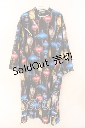 画像: Drug Honey / 中華提灯柄チャイナワンピース  ブラック×マルチ O-25-12-18-020-PU-OP-IG-OS