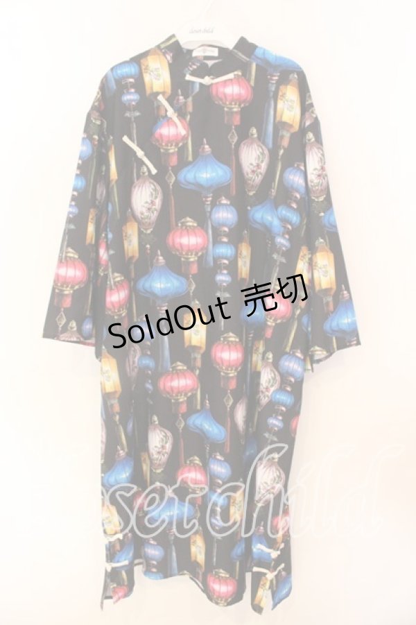 画像1: Drug Honey / 中華提灯柄チャイナワンピース  ブラック×マルチ O-25-12-18-020-PU-OP-IG-OS (1)