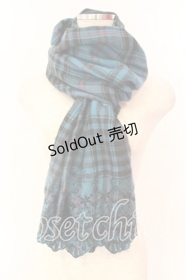 画像1: axes femme / スカラップ刺繍ストール  ブルー O-25-12-18-028-AX-ZA-IG-ZT1219Z (1)