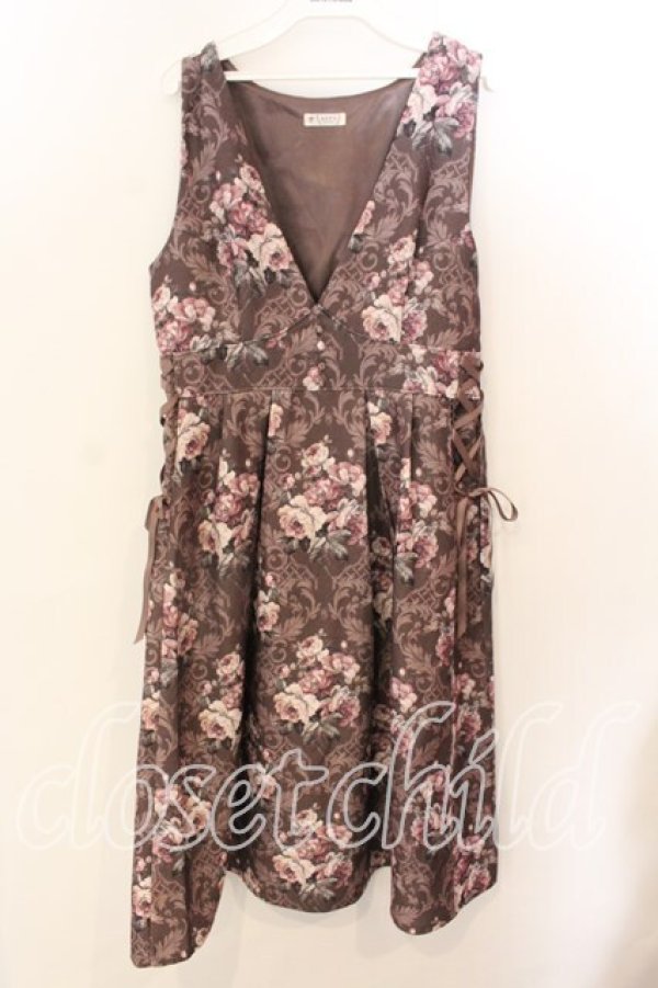 画像1: axes femme / クラシックローズ柄ジャンスカ F ブラウン O-25-12-19-001-AX-OP-OW-OS (1)