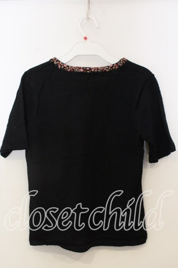 画像4: KANEKO ISAO / 花刺繍使いラメ入半袖ニット  クロ O-25-12-19-031-EL-TO-OW-OS (4)