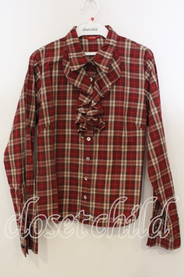 画像1: PINK HOUSE / フリル使いチェックブラウス L アカ O-25-12-19-033-LO-BL-OW-OS (1)