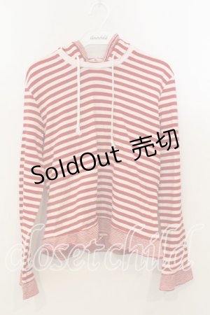 画像: WONDERFUL WORLD / フード付きボーダーカットソー  アカ O-25-12-19-034-LO-TO-OW-ZT558