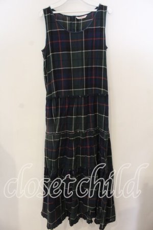 画像: WONDERFUL WORLD / 裾ピコフリル使いチェックジャンパースカート  グリーン O-25-12-19-036-LO-OP-OW-OS