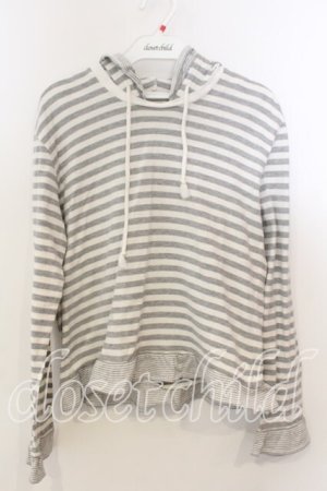 画像: WONDERFUL WORLD / フード付きボーダーカットソー  シロ×グレー O-25-12-19-042-LO-TO-OW-OS