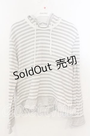 画像: WONDERFUL WORLD / フード付きボーダーカットソー  シロ×グレー O-25-12-19-042-LO-TO-OW-OS