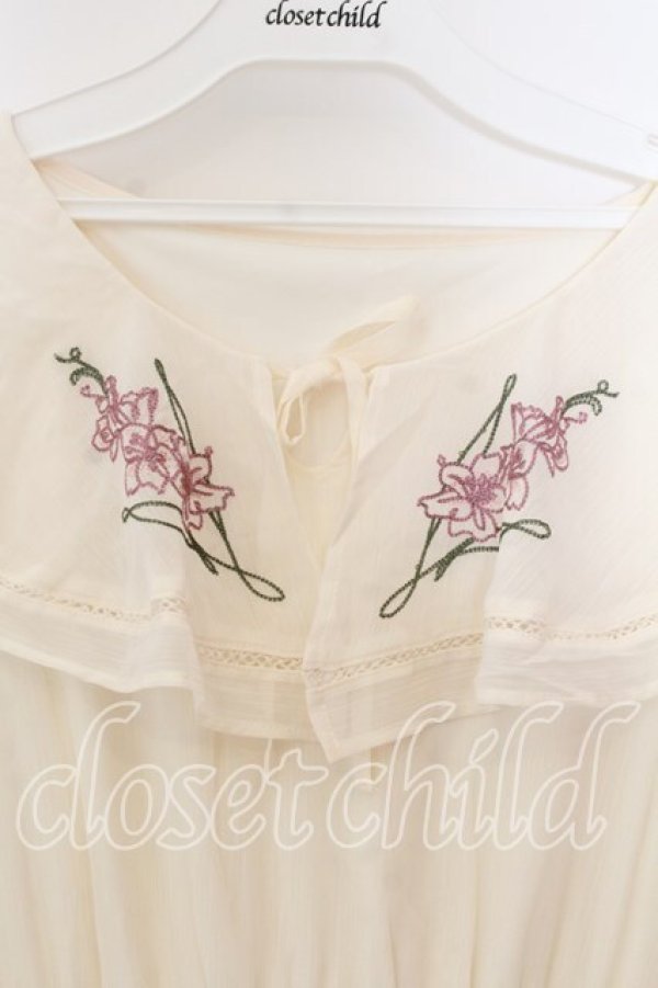 画像2: an another angelus / グラジオラス刺繍楊柳シフォンワンピース F アイボリー O-25-12-19-005-CA-OP-OW-OS (2)