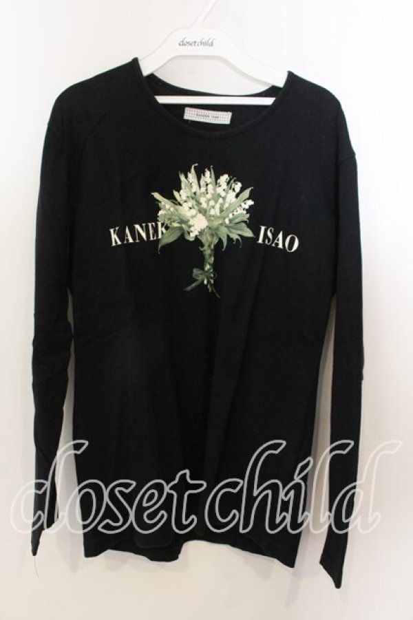 画像1: KANEKO ISAO / ロゴ鈴蘭カットソー  クロ O-25-12-19-053-EL-TO-OW-OS (1)