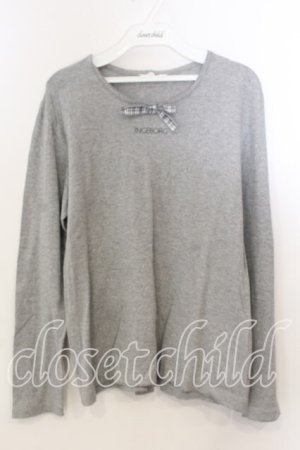 画像: INGEBORG / チェックリボン使いカットソー M グレー O-25-12-19-054-LO-TO-OW-OS