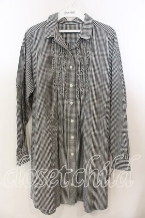 画像: PINK HOUSE / ピコフリル使いギンガムチェックシャツワンピース  クロ O-25-12-19-055-LO-OP-OW-OS