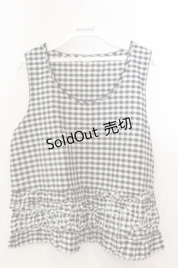 画像1: WONDERFUL WORLD / 裾フリル使いノースリーブブラウス  クロ O-25-12-19-056-LO-BL-OW-ZT490 (1)