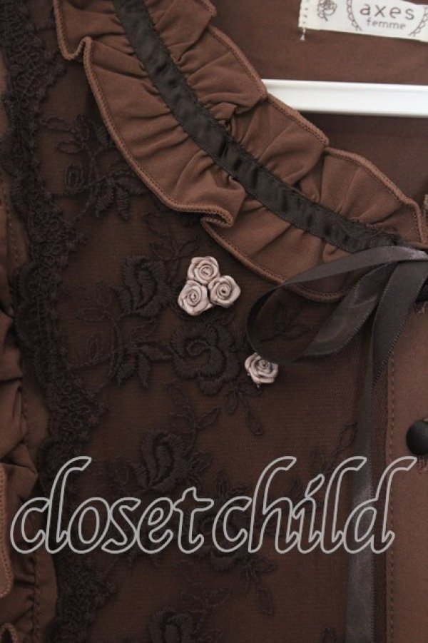 画像2: axes femme / 巻きバラ付フリルワンピース F ブラウン O-25-12-19-014-AX-OP-OW-OS (2)