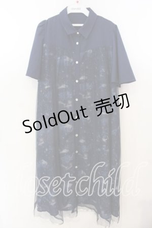 画像: axes femme / 夏の星空チュールシャツワンピース F ネイビー O-25-12-19-002-AX-OP-OW-ZT491