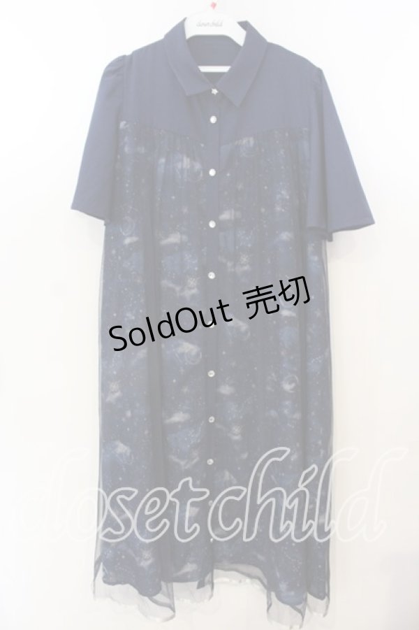 画像1: axes femme / 夏の星空チュールシャツワンピース F ネイビー O-25-12-19-002-AX-OP-OW-ZT491 (1)