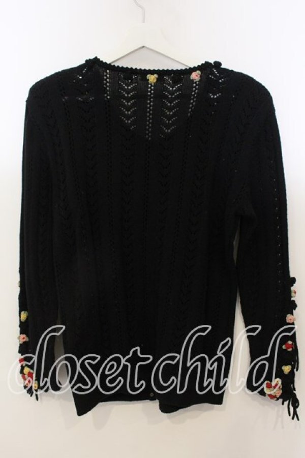 画像4: PINK HOUSE / フラワーモチーフ使い透かし編みカーディガン  クロ O-25-12-19-023-LO-TO-OW-OS (4)