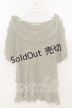 画像: WONDERFUL WORLD / お花モチーフ使い透かし編み半袖ニット  グリーン O-25-12-19-025-LO-TO-OW-OS