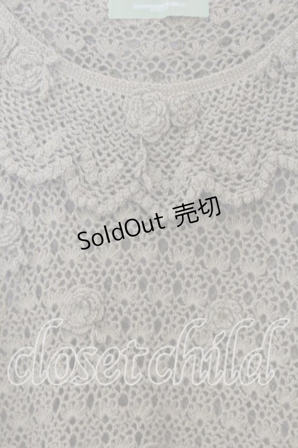 画像2: WONDERFUL WORLD / お花モチーフ使い透かし編み半袖ニット  グリーン O-25-12-19-025-LO-TO-OW-OS (2)