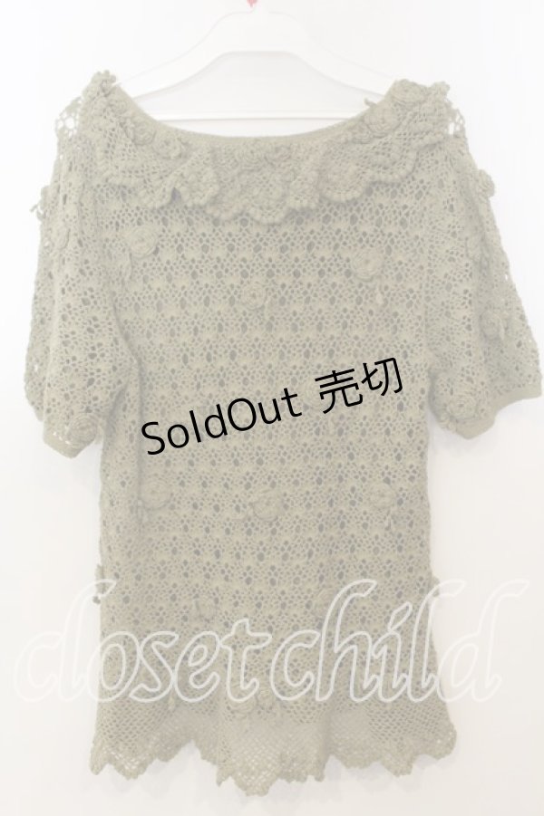 画像4: WONDERFUL WORLD / お花モチーフ使い透かし編み半袖ニット  グリーン O-25-12-19-025-LO-TO-OW-OS (4)