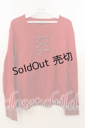 画像: WONDERFUL WORLD / タータン切替カットソー  アカ O-25-12-19-027-LO-TO-OW-OS