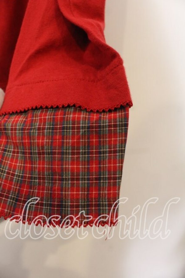 画像2: WONDERFUL WORLD / タータン切替カットソー  アカ O-25-12-19-027-LO-TO-OW-OS (2)