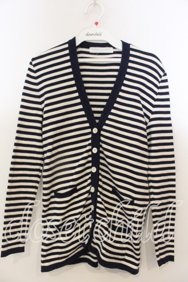 画像1: PINK HOUSE / ミニポケット使いボーダーカーディガン  シロ×ネイビー O-25-12-19-029-LO-TO-OW-OS (1)