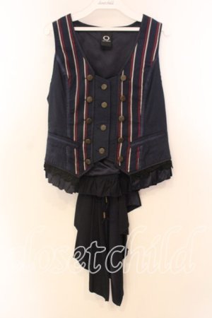 画像: Ozz oneste / レジメンタルストライプバッスルベスト  ネイビー O-25-12-20-030-OO-TO-OW-OS