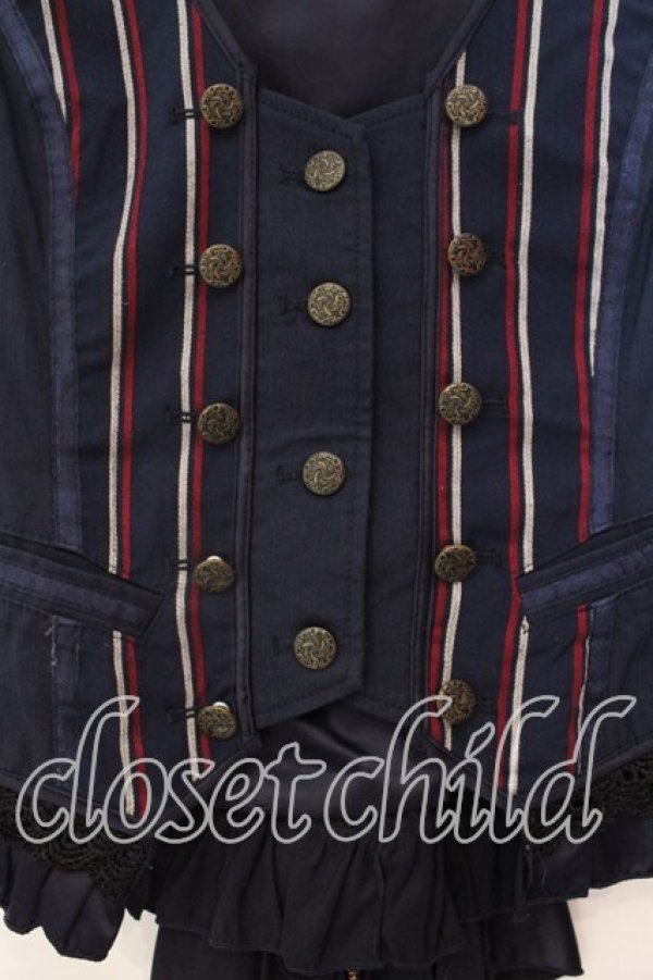 画像2: Ozz oneste / レジメンタルストライプバッスルベスト  ネイビー O-25-12-20-030-OO-TO-OW-OS (2)