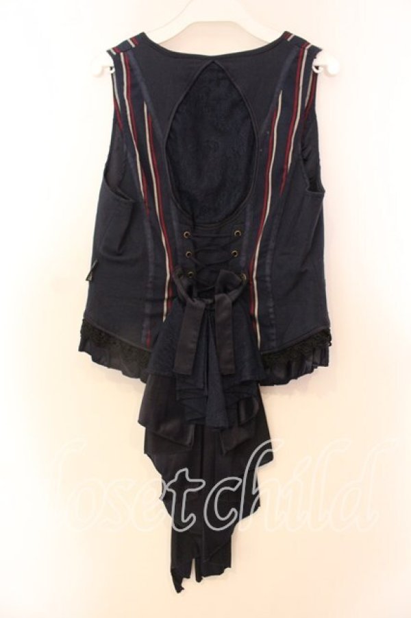 画像3: Ozz oneste / レジメンタルストライプバッスルベスト  ネイビー O-25-12-20-030-OO-TO-OW-OS (3)