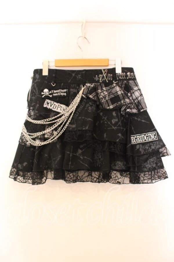 画像4: MAD / パッチ配色チェックティアードスカート M ブラック O-25-12-20-033-PU-SK-OW-OS (4)