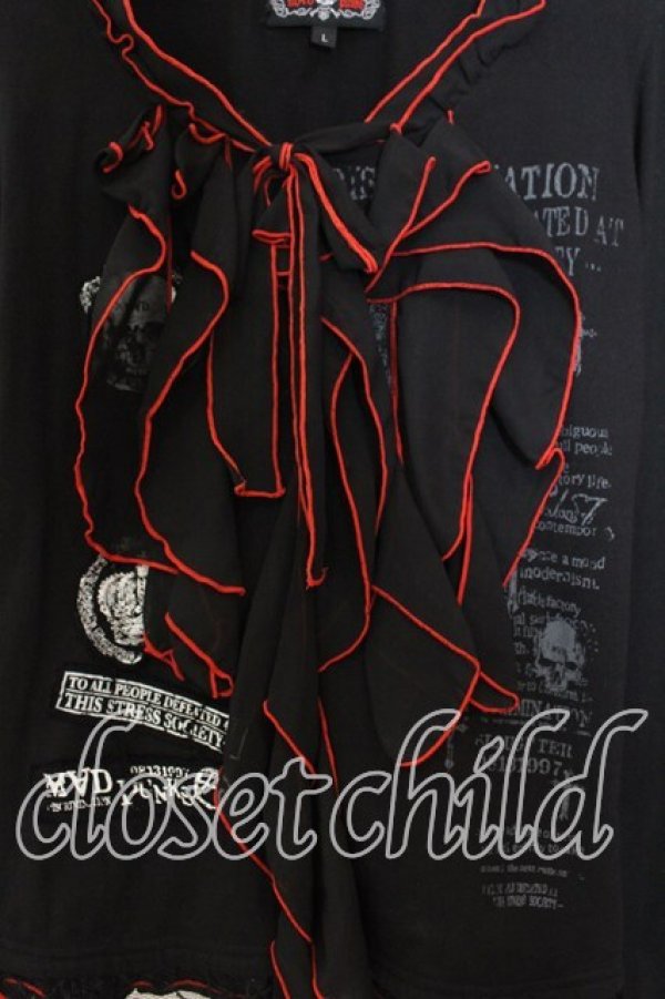 画像2: MAD / 英字ptラッフルフリルカットソー L ブラック×レッド O-25-12-20-034-PU-TO-OW-OS (2)