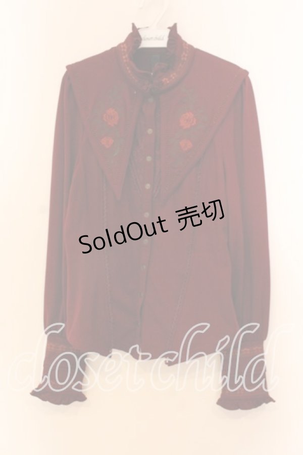 画像1: Ozz oneste / 和チャイナ刺繍裏起毛ブラウス  ワイン O-25-12-20-037-OO-BL-OW-OS (1)