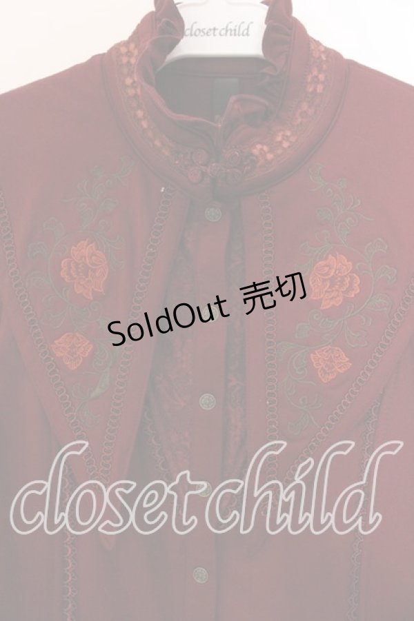 画像2: Ozz oneste / 和チャイナ刺繍裏起毛ブラウス  ワイン O-25-12-20-037-OO-BL-OW-OS (2)