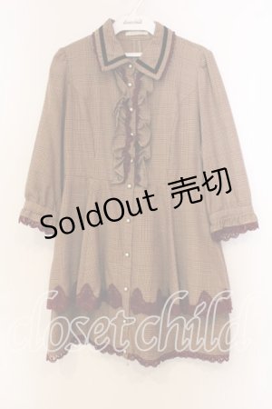 画像: axes femme / チェックペプラムシャツチュニック  ブラウン O-25-12-20-044-AX-OP-IG-OS